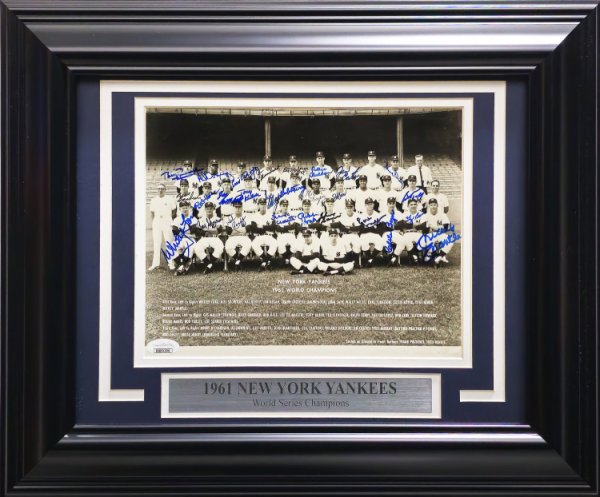 1961 World Series Champions New York Yankees Autographed Signed Framed 8X10 Photo With 27 Signatures Including Mickey Mantle JSA 