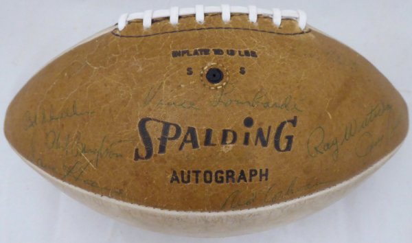 1966-67 Green Bay Packers Super Bowl I Championship Team Autographed Signed Football With 21 Signatures Including Vince Lombardi & Bart Starr Beckett Beckett 
