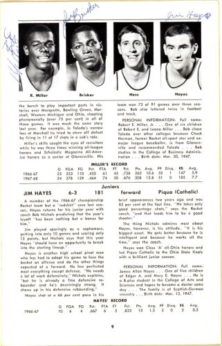 1968-1969 University Of Toledo Autographed Signed Press Guide With 15 Total Signatures Including John Brisker & Steve Mix PSA/DNA 