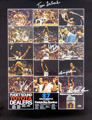 1978-79 NBA Champions Seattle Supersonics Autographed Signed 17X22 Poster Photo With 9 Total Signatures Including Fred Brown & Lenny Wilkens Mcs Holo #51044 