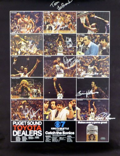 1978-79 NBA Champions Seattle Supersonics Autographed Signed 17X22 Poster Photo With 9 Total Signatures Including Fred Brown & Lenny Wilkens Mcs Holo #51045 