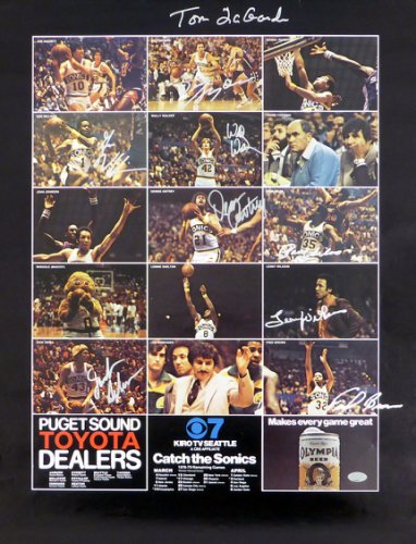 1978-79 NBA Champions Seattle Supersonics Autographed Signed 17X22 Poster Photo With 9 Total Signatures Including Fred Brown & Lenny Wilkens Mcs Holo #51047 