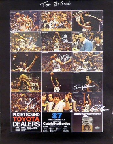 1978-79 NBA Champions Seattle Supersonics Autographed Signed 17X22 Poster Photo With 9 Total Signatures Including Fred Brown & Lenny Wilkens Mcs Holo #51049 