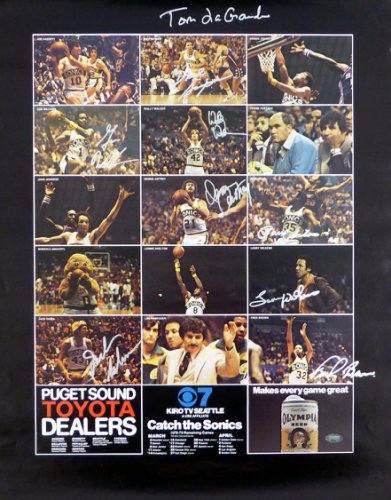 1978-79 NBA Champions Seattle Supersonics Autographed Signed 17X22 Poster Photo With 9 Total Signatures Including Fred Brown & Lenny Wilkens Mcs Holo #51051 