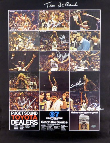1978-79 NBA Champions Seattle Supersonics Autographed Signed 17X22 Poster Photo With 9 Total Signatures Including Fred Brown & Lenny Wilkens Mcs Holo #51053 