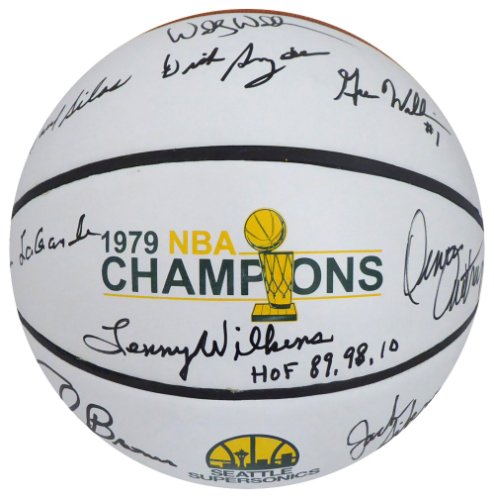 1978-79 NBA Champions Seattle Supersonics Multi Signed Autographed Basketball With 9 Signatures Including Fred Brown & Lenny Wilkens "HOF 89, 98, 10" Mcs Holo #145852 