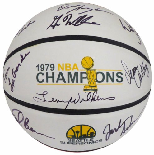 1978-79 NBA Champions Seattle Supersonics Multi Signed Autographed Basketball With 9 Signatures Including Fred Brown & Lenny Wilkens Mcs Holo #145851