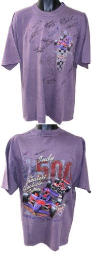 2002 Indianapolis 500 Logo VIP T-Shirt Autographed Signed/21 sigs JSA LOA Helio Castroneves/Feliepe Giaffrone/Sarah Fisher/Michael Andretti 