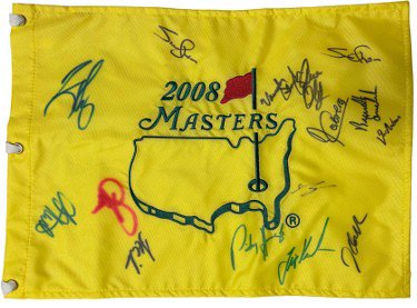 2008 Masters PGA Pin Flag 15 Sigs: Angel Cabrera/Snedeker/Harrington/Stricker/Cink/Hensen/Austin -Beckett 