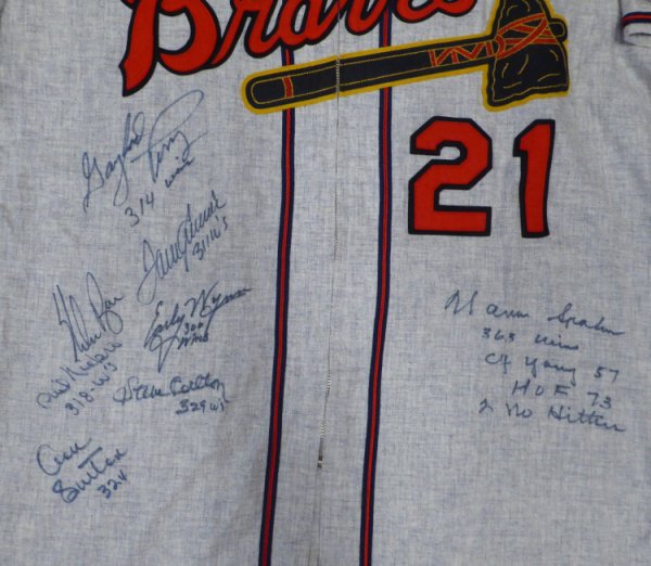 300 Win Club Autographed Signed Jersey With 8 Signatures Including Nolan Ryan, Tom Seaver And Warren Spahn JSA 