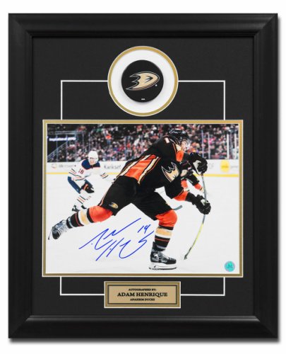 Adam Henrique Autographed Signed Anaheim Ducks Puck Logo 19x23 Frame