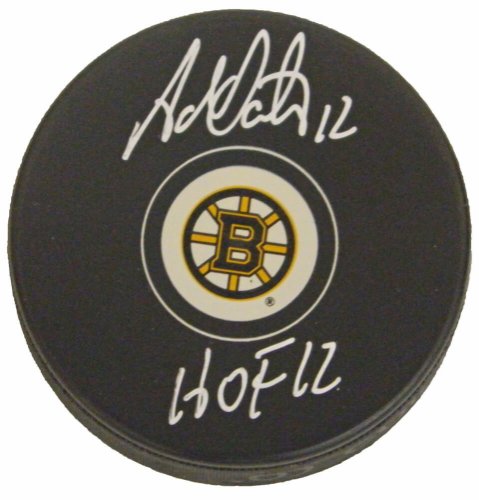 Adam Oates Signed Boston Bruins Logo Hockey Puck w/HOF 12