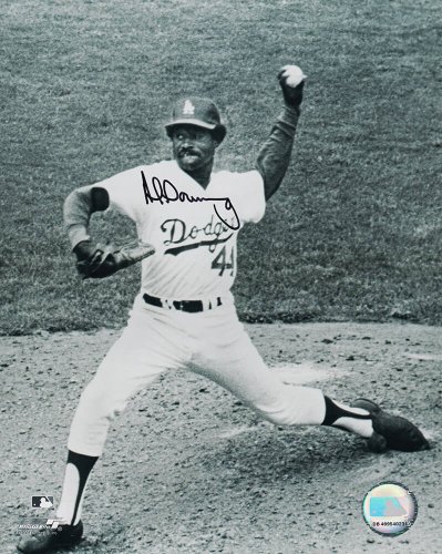 Al Downing Signed Dodgers Pitching B&W 8x10 Photo