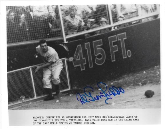 Al Gionfriddo Autographed Signed 8X10 Brooklyn Dodgers Photo - Autographs