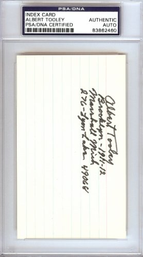 Albert Bert Tooley Autographed 3X5 Index Card Brooklyn Dodgers PSA/DNA