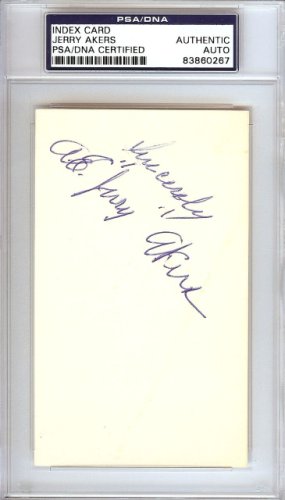 Albert Earl "Jerry" Akers Autographed Signed 3X5 Index Card Washington Senators PSA/DNA 
