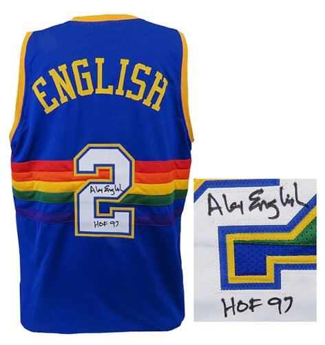 Alex English Autographed Signed Blue Throwback Custom Basketball Jersey w/HOF'97 