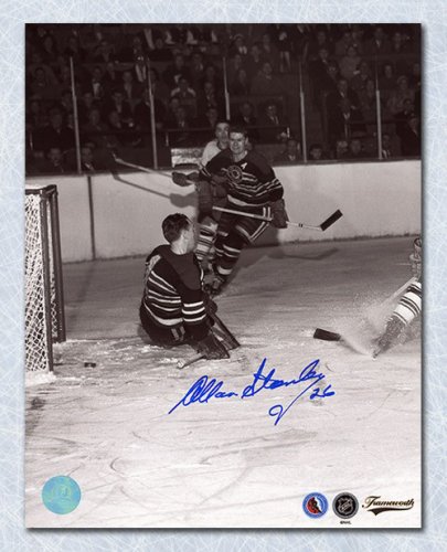 Allan Stanley Autographed Signed Chicago Blackhawks Black & White Action 8x10 Photo