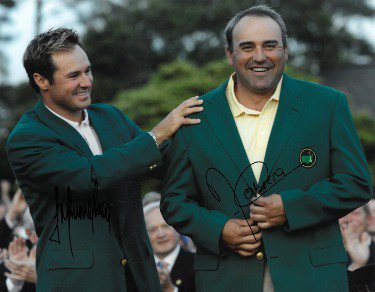 Angel Cabrera & Trevor Immelman dual Autographed Signed PGA 11x14 Photo- JSA Holo #DD32782 (2009 Augusta National Masters green jacket) 