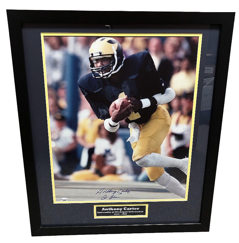 Anthony Carter Autographed Signed Michigan Wolverines Framed 16x20 Running Photo with "Go Blue" Inscription - JSA Authentic 