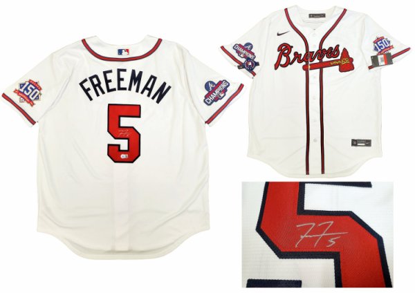 Atlanta Braves Freddie Freeman Autographed Signed White Nike Jersey World Series Patch Size L Beckett Beckett Qr #200885 