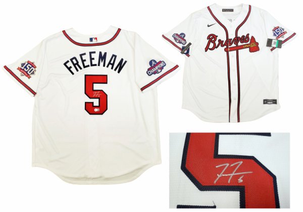 Atlanta Braves Freddie Freeman Autographed Signed White Nike Jersey World Series Patch Size Xl Beckett Beckett Qr #200886 