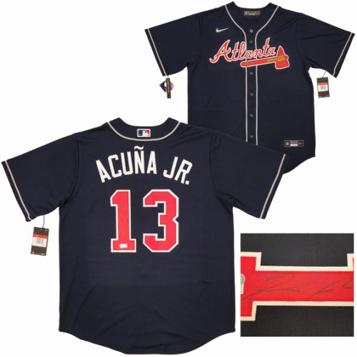 Atlanta Braves Ronald Acuna Jr. Autographed Signed Blue Nike Jersey Size L Beckett Beckett Qr #205687 