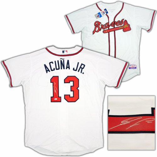 Atlanta Braves Ronald Acuna Jr. Autographed Signed White Majestic Authentic Cool Base Jersey Size 52 Beckett Beckett 