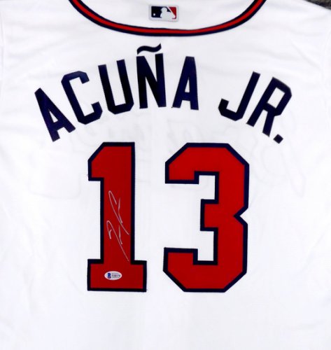 Atlanta Braves Ronald Acuna Jr. Autographed Signed White Majestic Cool Base Jersey Size L Beckett Beckett