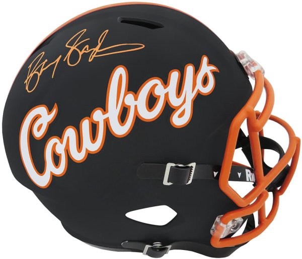 Barry Sanders Autographed Signed Oklahoma State Black Riddell Full Size Replica Helmet 