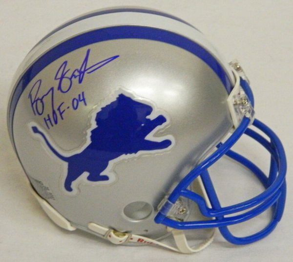 Barry Sanders Signed Detroit Lions Riddell Throwback Mini Helmet w/HOF 04