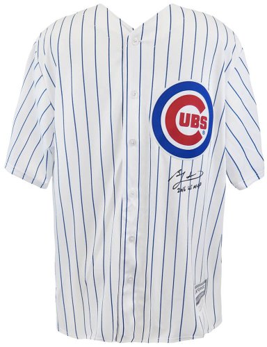 David Ross Signed Chicago Cubs White Pinstripe Gold World Series Champs  Majestic Jersey w/16 WS Champs