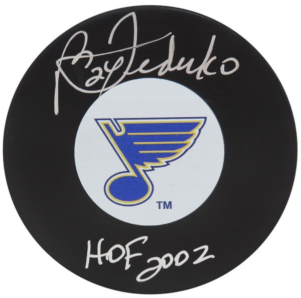 Bernie Federko Signed St Louis Blues Logo Hockey Puck w/HOF 2002