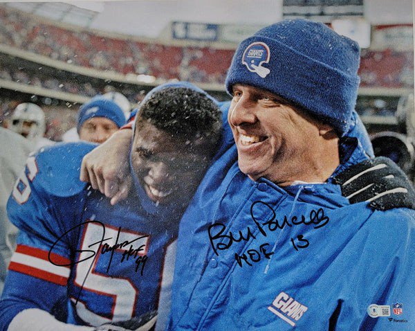Bill Parcells & Lawrence Taylor Autographed Signed New York Giants 16X20 Photo W/ Parcells HOF 13 & Taylor HOF 99 Beckett Witnessed 