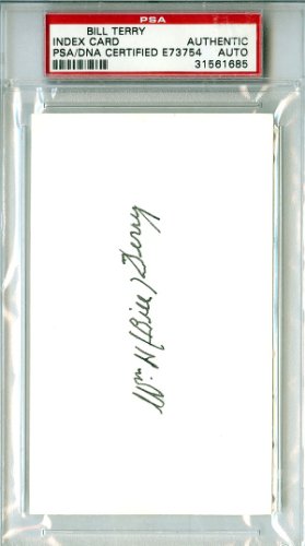 Bill Terry Autographed 3X5 Index Card New York Giants PSA/DNA