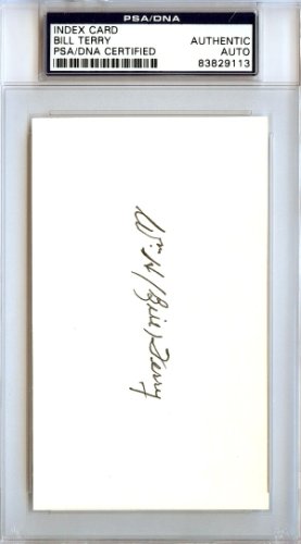 Bill Terry Autographed 3X5 Index Card New York Giants PSA/DNA