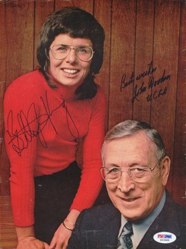 Billy Jean King & John Wooden Autographed Magazine Page Photo PSA/DNA