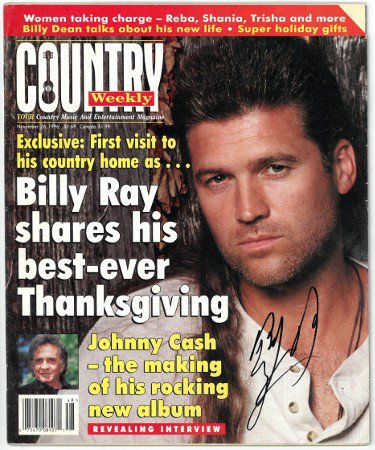 Billy Ray Cyrus Autographed Signed "Country Weekly" Full Magazine November 26, 1996 - JSA Hologram #EE61378 (No Label) 