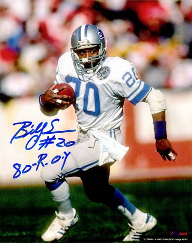 Billy Sims Autographed Signed Detroit Lions White Jersey Running 8x10 Photo w/80 ROY 