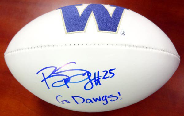 Bishop Sankey Autographed Signed White Logo Football Washington Huskies "Go Dawgs" Mcs Holo #73082 