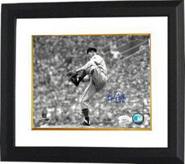 Bob Feller Signed Cleveland Indians 8x10 HOF B&W Pitching Photo