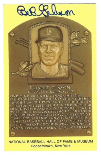Bob Gibson Autographed Signed Hall Of Fame Gold Plaque - Autographs