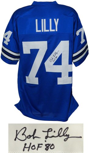 Bob Lilly Autographed Signed Blue Throwback Custom Football Jersey w/HOF '80 