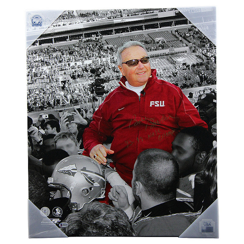 Bobby Bowden Autographed Signed FSU Carried off Field Spotlight Canvas w/Nat Champs Insc-BAS 