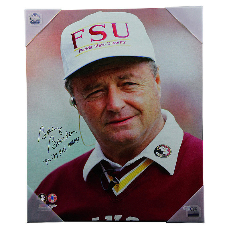Bobby Bowden Autographed Signed FSU Gaze in Sweater Canvas w/93-99 Natl Champs Insc - PSA 