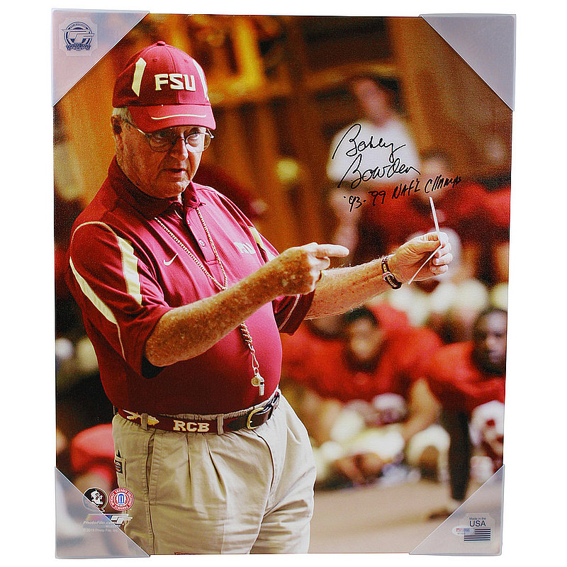 Bobby Bowden Autographed Signed FSU Seminoles Canvas W/93-99 Champs-Half Time Speech- PSA 