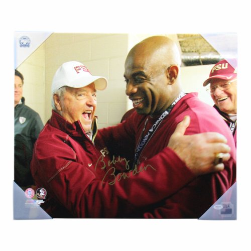 Bobby Bowden Autographed Signed FSU Stretched Hugging Deion 24x20 Canvas - PSA/DNA 