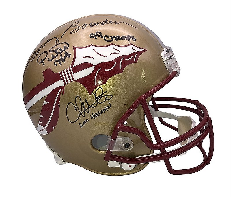 Bobby Bowden, Chris Weinke & Peter Warrick Autographed Signed Florida State Seminoles Riddell Full Size Replica Helmet with "99 Champs" & "2000 Heisman 