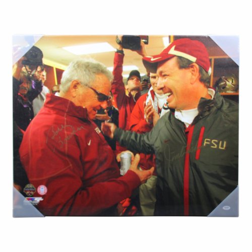 Bobby Bowden & Jimbo Fisher Autographed Signed FSU Stretched Hugging 30x24 Canvas-PSA 