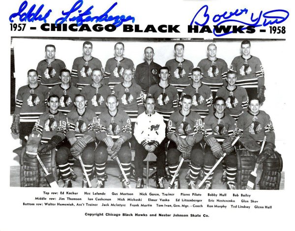 Bobby Hull Autographed Signed & Eddie Litzenberger 8X10 Chicago Blackhawks Photo - Autographs